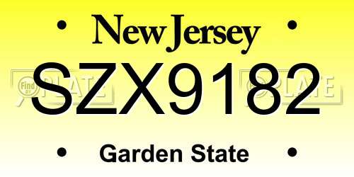SZX9182 New Jersey License Plate