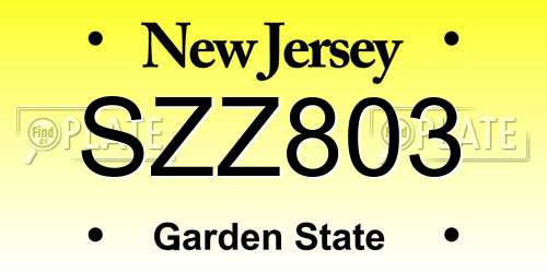 SZZ803 New Jersey License Plate