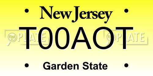 T00AOT New Jersey License Plate