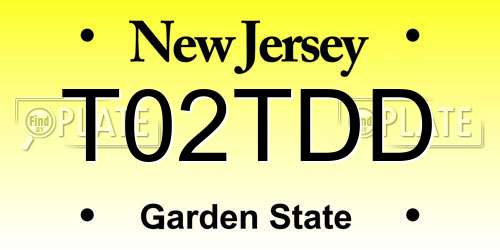 T02TDD New Jersey License Plate