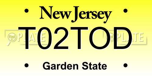 T02TOD New Jersey License Plate