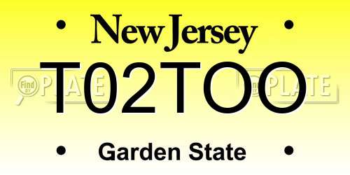 T02TOO New Jersey License Plate