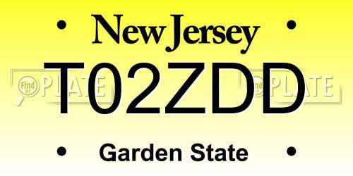 T02ZDD New Jersey License Plate