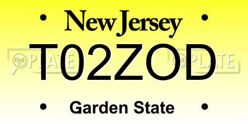T02ZOD New Jersey License Plate