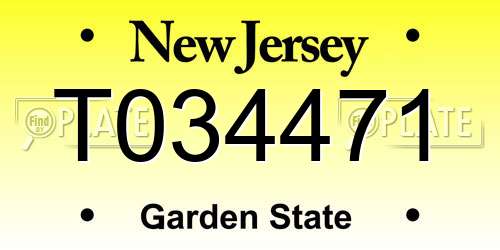 T034471 New Jersey License Plate