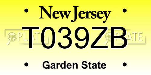 T039ZB New Jersey License Plate