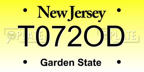T072OD New Jersey License Plate