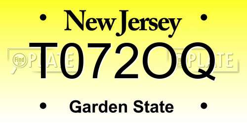 T072OQ New Jersey License Plate