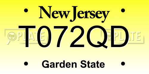 T072QD New Jersey License Plate