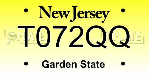 T072QQ New Jersey License Plate