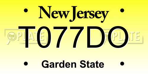 T077DO New Jersey License Plate