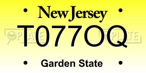 T077OQ New Jersey License Plate