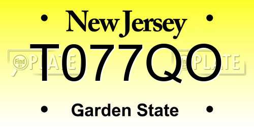 T077QO New Jersey License Plate