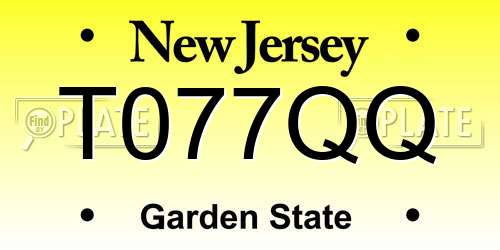 T077QQ New Jersey License Plate