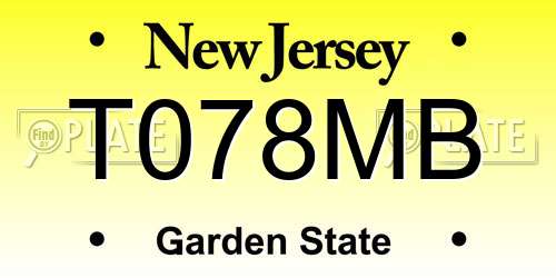 T078MB New Jersey License Plate
