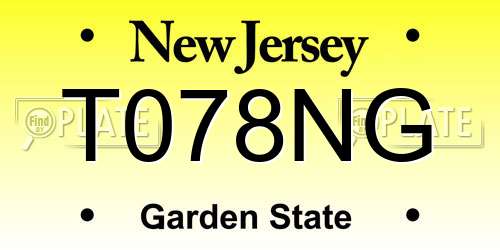 T078NG New Jersey License Plate