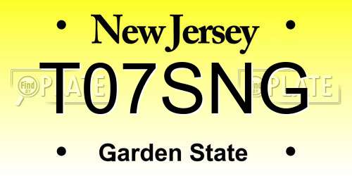 T07SNG New Jersey License Plate