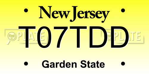 T07TDD New Jersey License Plate