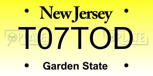 T07TOD New Jersey License Plate