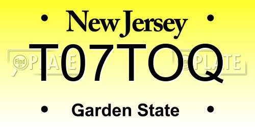 T07TOQ New Jersey License Plate