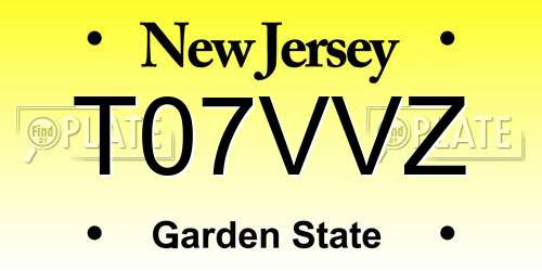 T07VVZ New Jersey License Plate