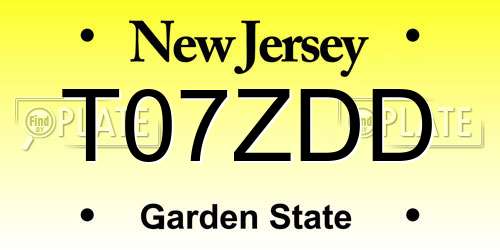 T07ZDD New Jersey License Plate