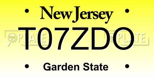 T07ZDO New Jersey License Plate