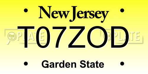 T07ZOD New Jersey License Plate
