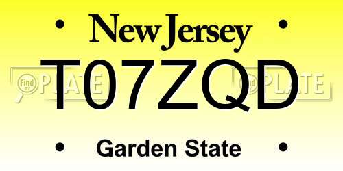 T07ZQD New Jersey License Plate