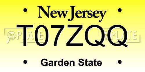 T07ZQQ New Jersey License Plate