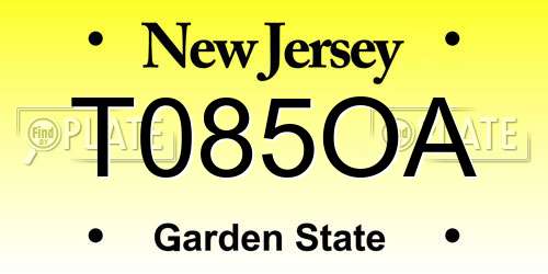 T085OA New Jersey License Plate