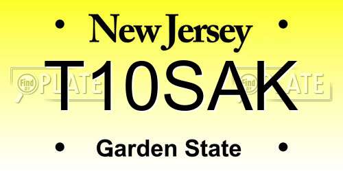 T10SAK New Jersey License Plate