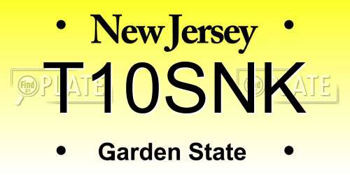 T10SNK New Jersey License Plate