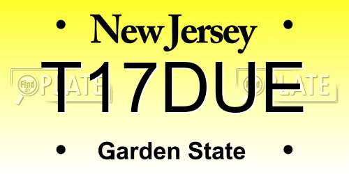 T17DUE New Jersey License Plate