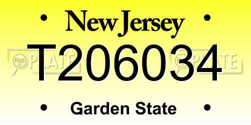 T206034 New Jersey License Plate