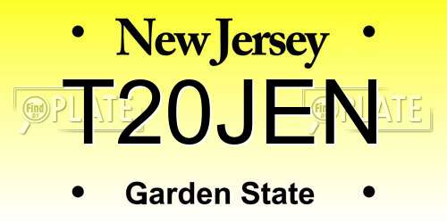 T20JEN New Jersey License Plate