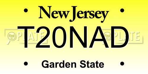 T20NAD New Jersey License Plate