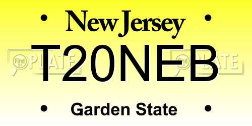 T20NEB New Jersey License Plate
