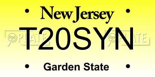 T20SYN New Jersey License Plate