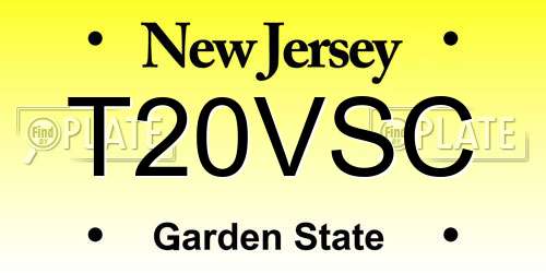 T20VSC New Jersey License Plate