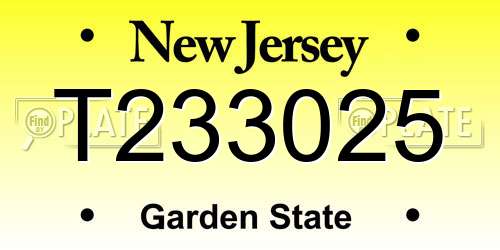 T233025 New Jersey License Plate