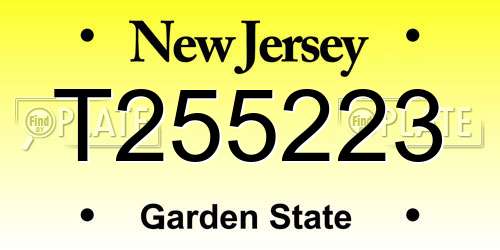 T255223 New Jersey License Plate