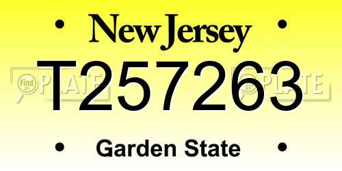 T257263 New Jersey License Plate
