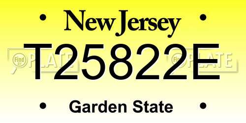 T25822E New Jersey License Plate