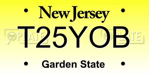 T25YOB New Jersey License Plate