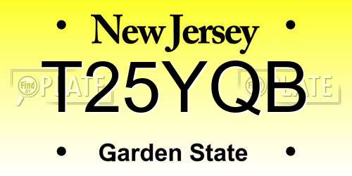 T25YQB New Jersey License Plate
