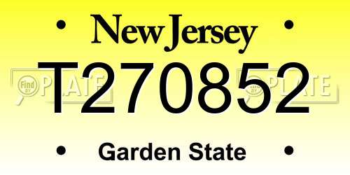 T270852 New Jersey License Plate