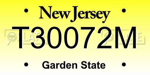 T30072M New Jersey License Plate