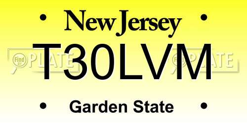 T30LVM New Jersey License Plate