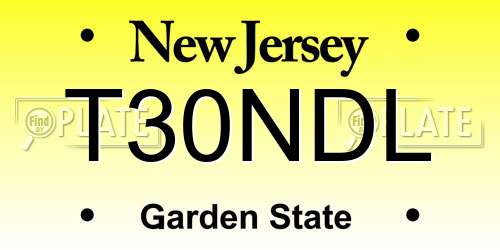 T30NDL New Jersey License Plate